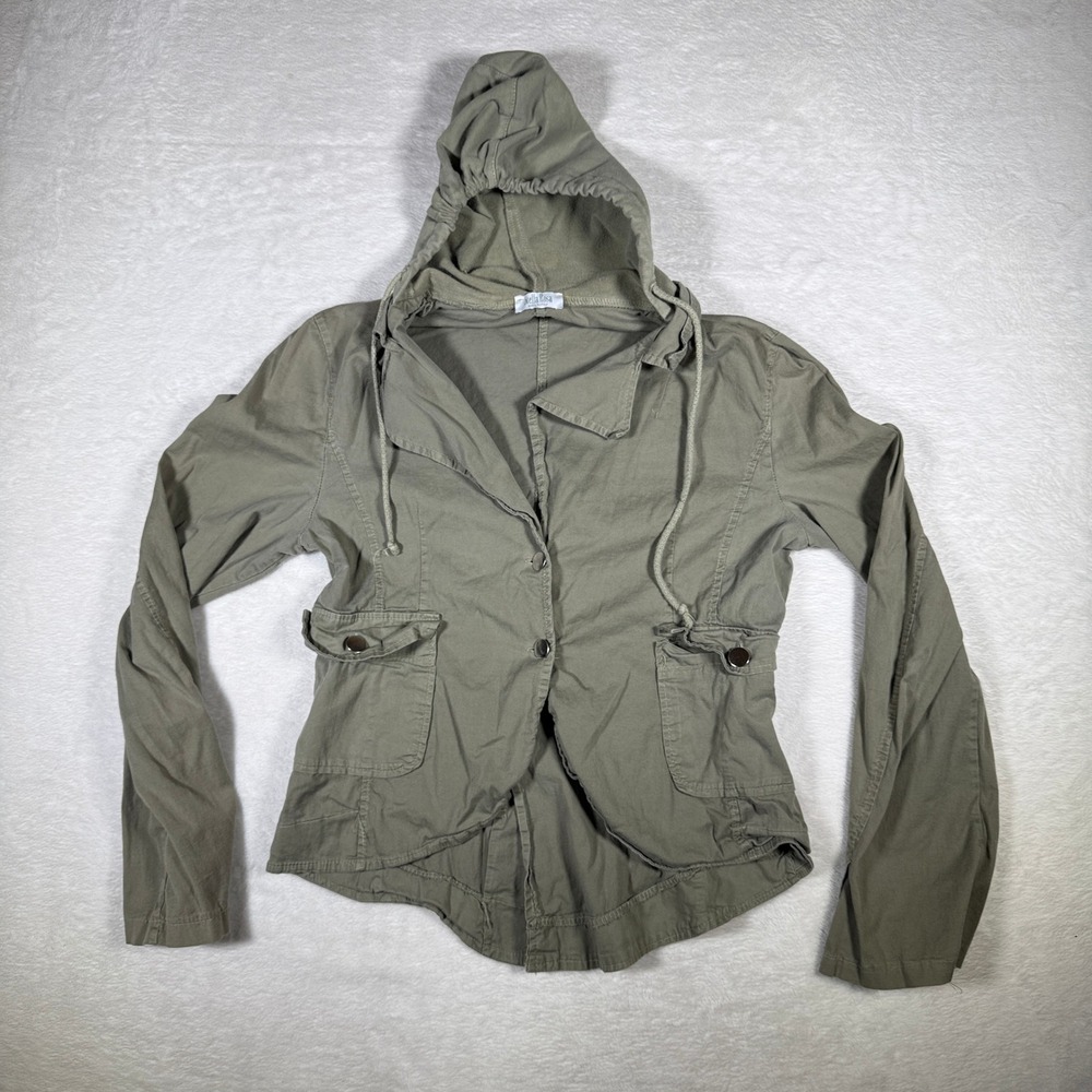 Stella Rosa Women Utility Jacket‎ Hooded Green Button Front Cotton Blend Size M